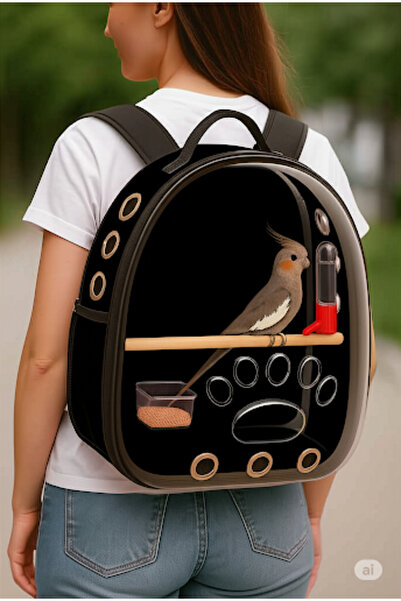 AlaPet Suluklu ve Yemlikli Büyük Boy Papağan Taşıma Çantası (Jakoya Uygundur) Dev Boy Tünekli Kuş Çantası