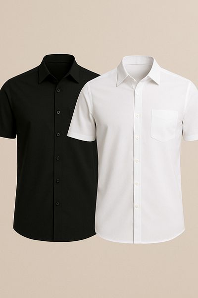 ModaPlaza Men's 2 Pack Short Sleeve Dacron Classic Shirt Black-White