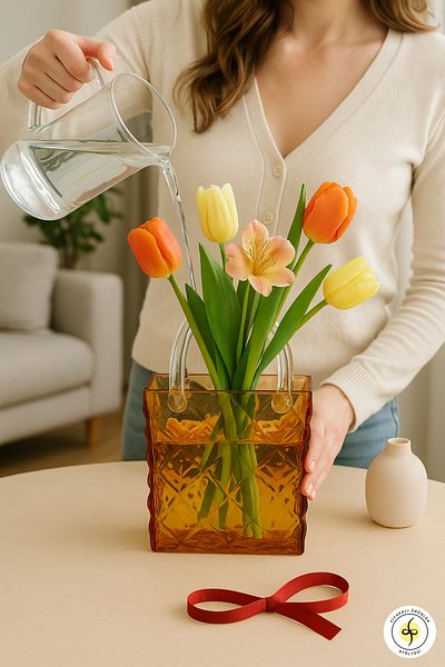 Fiyakalı Ürünler Atölyesi Thick Glass Bag Vase, Decorative, Gift, Accessory, Flower Vase