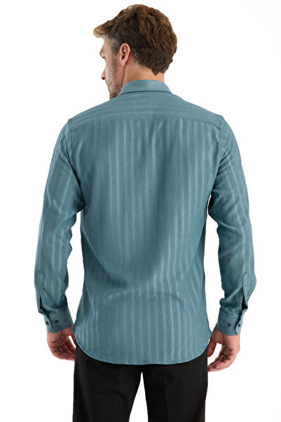 Varetta Men's Shirt Green Long Sleeve Pocket Oversize Comfortable Fit Draped Cotton Lycra Daily Stylish Model