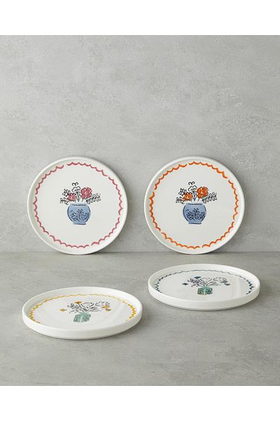 English Home Floe Ceramic 4-Piece Cake Plate 20 cm Colorful