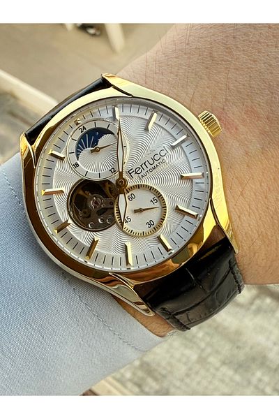 Ferrucci Automatic Mechanism Cord Leather Men's Wrist Watch