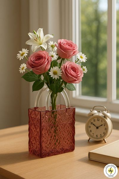 Fiyakalı Ürünler Atölyesi Thick Glass Bag Vase, Decorative, Gift, Accessory, Flower Vase