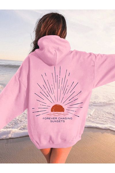 StartMore Pink Women's Forever Colorful Custom Printed Cotton Oversize Hoodie