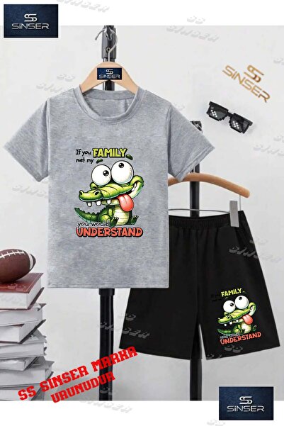 SS SİNSER Children's Unisex “Crocodile Family Tongue Out“ Custom Printed Crew...