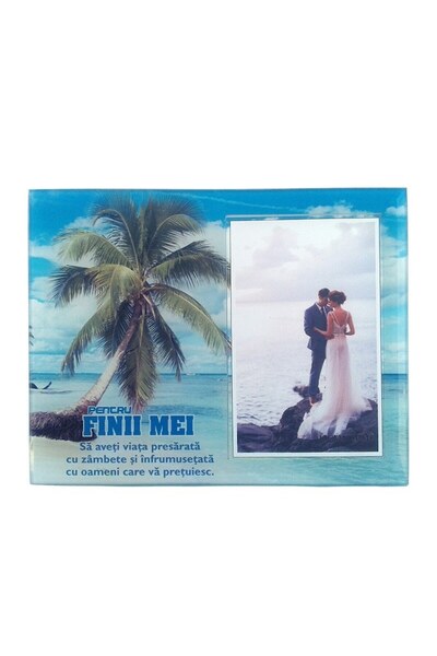 OEM Glass photo frame with summer images and dedication for godchildren, M5, 22x17 cm