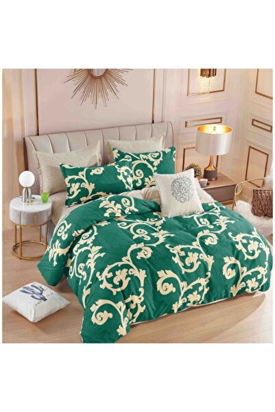 JOJO HOME Lenjerie de pat, Jojo Home, 6 piese, 2 persoane, 245x250cm, Imprimeu Elegant, Finet Superior, Turcoa