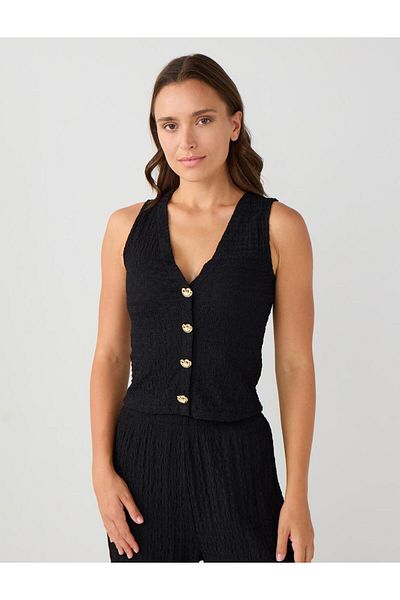 Jimmy Key Vestă neagră, slim fit, tricotată, cu detaliu de nasturi strălucitori
