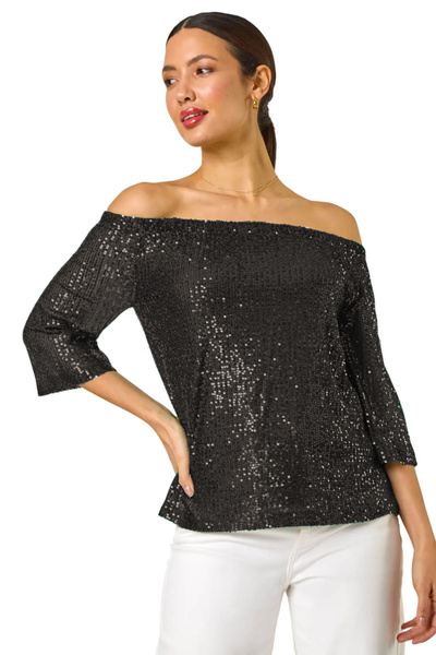 AFR CLOTHES Women's Asymmetric Elastic Collar Formal Sleeves, Inside Lined Stylish Sequence Bluz