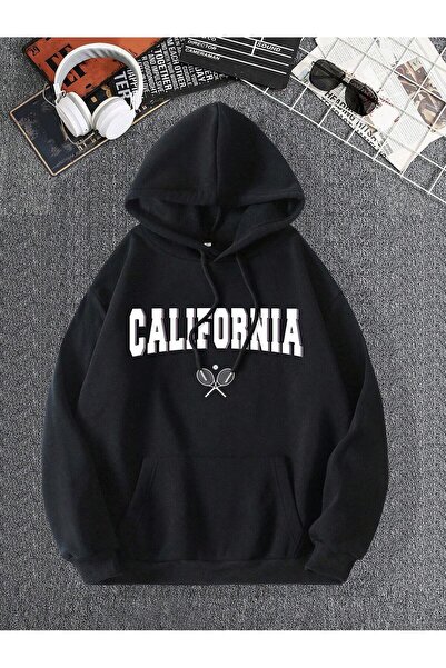 StartMore هودي أسود للجنسين مطبوع عليه كاليفورنيا أسود كبير الحجم