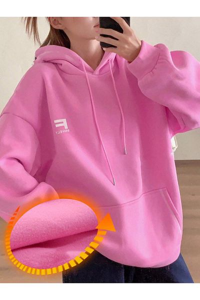 StartMore Pink Women's Bravely Colorful Custom Printed Cotton Oversize Hoodie