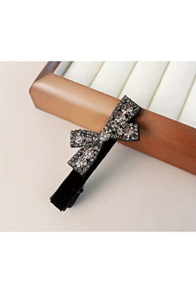 LİLİBETH BİJOU Siyah Kadife Taşlı Fiyonk Saç Tokası
