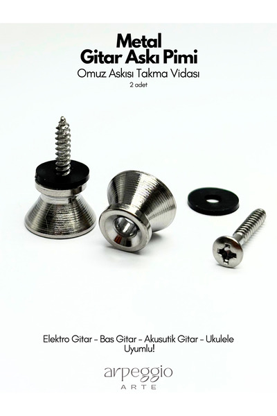 arpeggio ARTE Metal Gitar Askı Pimi – Gümüş Rengi – 2 Adet Vida Seti – Gitar ...