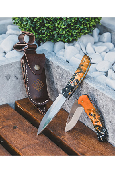 Huğlu Baba Oğul Bıçak + Çakı Seti Çift renk Kabzeli