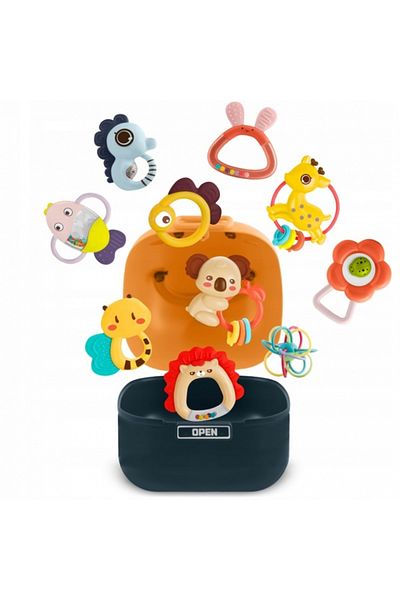 Ricokids Set of 10 teething toys for babies in a teddy bear shaped storage box with handle, fo