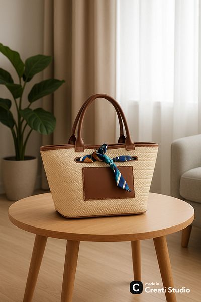 GÖKDAĞ GROUP Women's Straw Textured Lined, Adjustable Strap Zippered Hand and Shoulder Bag