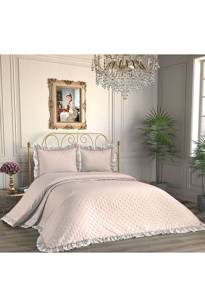 d'niss home touch of nature in your home Quilted Ruffled 3 Piece Double Bedspread