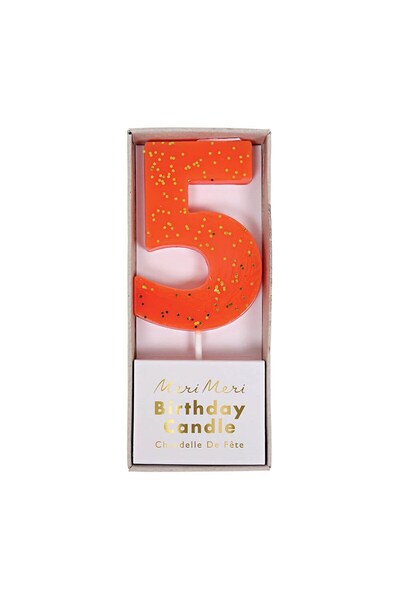 Meri Meri - Coral Number 5 Candle - Number 5 Coral Candle