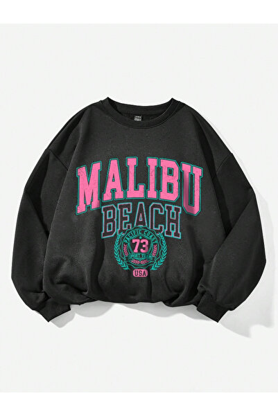 StartMore Black Women's Malibu Special Color Printed Oversize Cotton Crew Neck