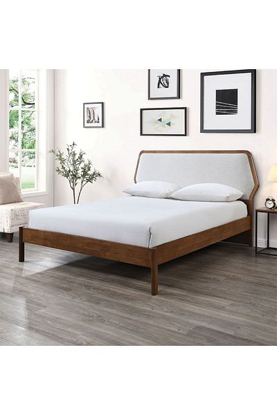 Danube Home Derby Colfax 180x200 Solid Wood King Bed with Upholstered Headboard -Brown+Beige L209xW204xH120cm