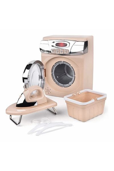 divendi-ro Washing machine and iron set, with sounds and lights, accessories, tactile functions, cream color