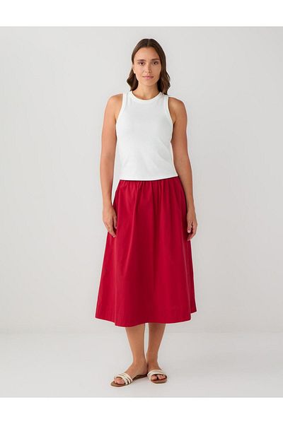 Jimmy Key Red 100% Cotton Normal Waist Woven Midi Skirt