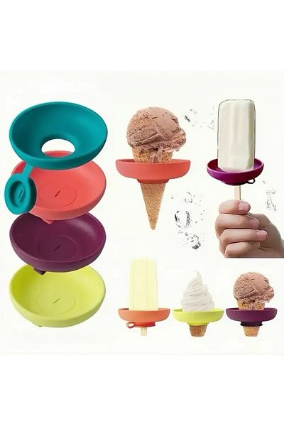 GlassySKY (Red) Ice Cream Holder Carrier Slikon Stand, Anti-Drip and Clothing Anti-Fouling, Summer Vacation