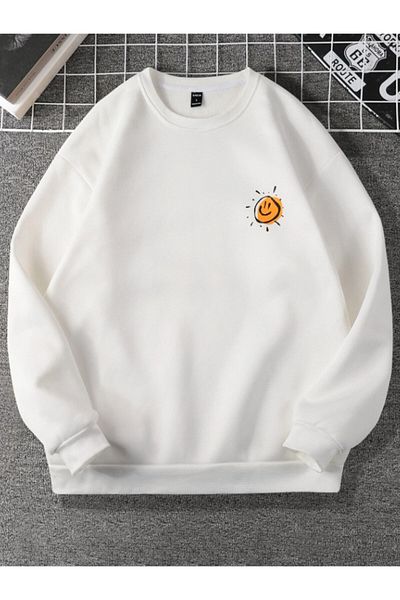 StartMore White Unisex Women/Men Try to Make Colorful Oversize Crew Neck Cotton