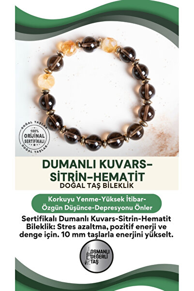 OSMANLI DEĞERLİ TAŞ سوار من الأحجار الطبيعية من الكوارتز والسيلينيوم والهيماتيت مع شهادة (10 ملم)