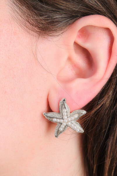 AURRARİ Gümüş Kaplama İncili Deniz Yıldızı Küpe