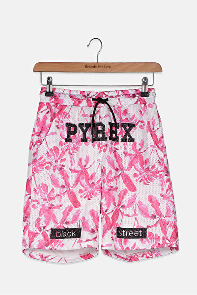 Pyrex Kids Kids Boys Floral Brand Logo Drawstring Shorts, Fuxia and White