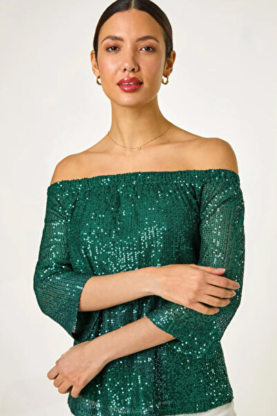 AFR CLOTHES Γυναικεία ασύμμετρη μπλούζα με ελαστικό λαιμόκοψη, μανίκια φανελάκι, κομψή μπλούζα με παγιέτες με επένδυση εσωτερικά