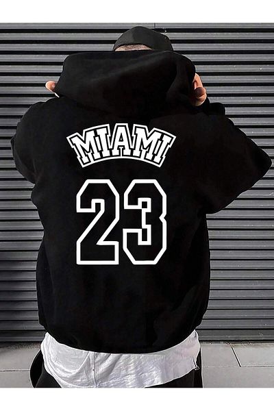 StartMore Black Unisex Miami Printed Oversize Hoodie