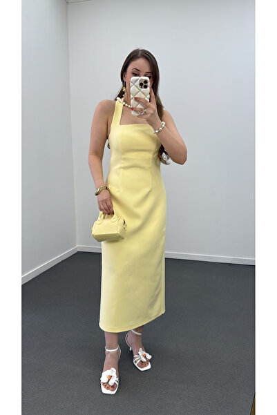 Narferita Aurora Kare Yaka Midi Elbise