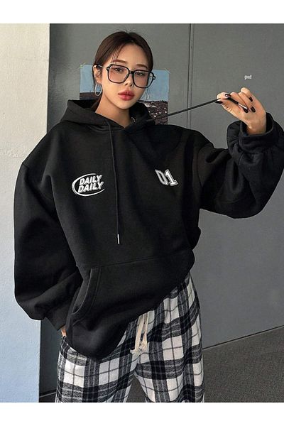 StartMore Black Unisex Men/Women Daily 01 Colorful Custom Printed Cotton Oversize Hoodie