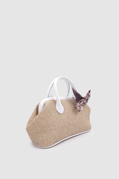 Wuclo Peyli Scarf Detailed Cross Strap Straw Handbag White
