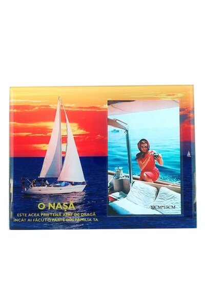 OEM Rama foto din sticla pentru fotografii format 10x15, cu imagini estivale si dedicatie pentru nasa, M