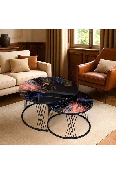 Al Saada Home Metal Service Tables Set - 2 Pieces - Beige