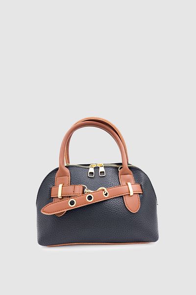 Wuclo Gilty Buckle Belt Detailed Cross Strap Handbag Black Tan