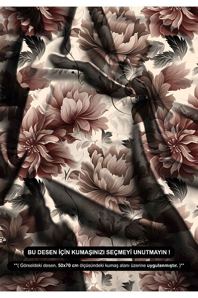 DESENİX Peony Flower Digital Printing Fabric on Black Background |   Floral Pattern |   150X100Cm | Sales with Meters