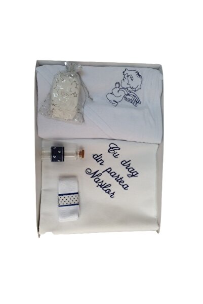 OEM Set botez alb-bleumarin, „Cu dragoste de la nași”, 6 piese