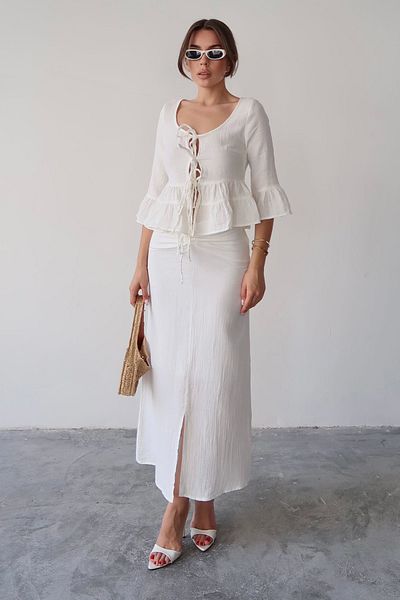 VAGGON Tie Detailed Blouse and Skirt Two Piece Set