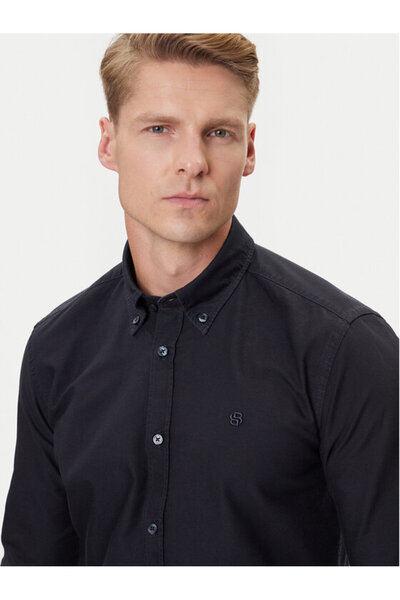 BOSS Erkek Normal Kalıp %100 Pamuklu Uzun Kollu Lacivert Gömlek 50544917-404