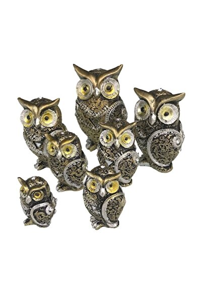 OEM Set 7 Decorative Resin Owl Figurines, 6x11cm, Multicolor