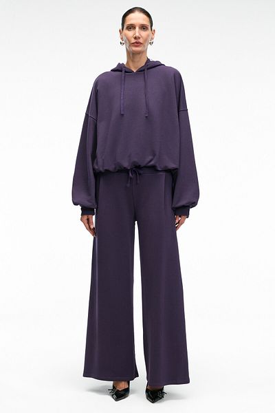 GRIMELANGE Ormira Women's Oversize Fit Elastic Waist Purple Sweatpants with Side Pockets