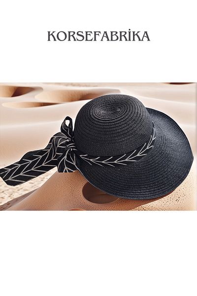 KORSEFABRİKA Stylish and Functional Women's Straw Beach and Casual Sun Hat with Wide Brim Sun Visor Uv Protection