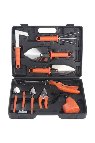 CLICK Set of 10 Garden Tools, for Planting, Tilling and Plant Care