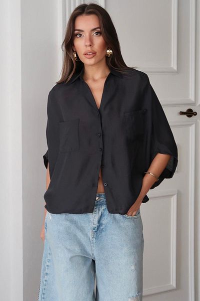 VAGGON Women's Black Double Pocket Bat Sleeve Shirt Vs00664