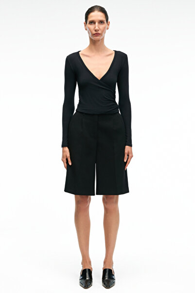 GRIMELANGE Calloria Women's V-Neck Long Sleeve Slim Fit Black Blouse