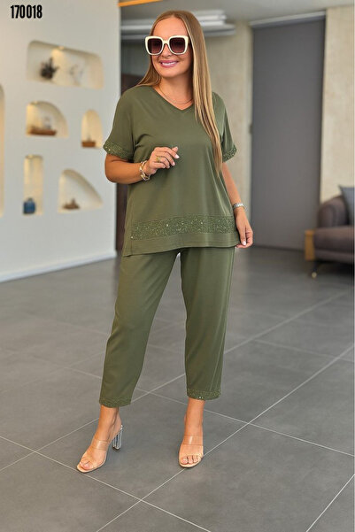 Modayakamoz Women's Two Piece Suit Short Sleeve V Neck Sequined Viscose Two T...